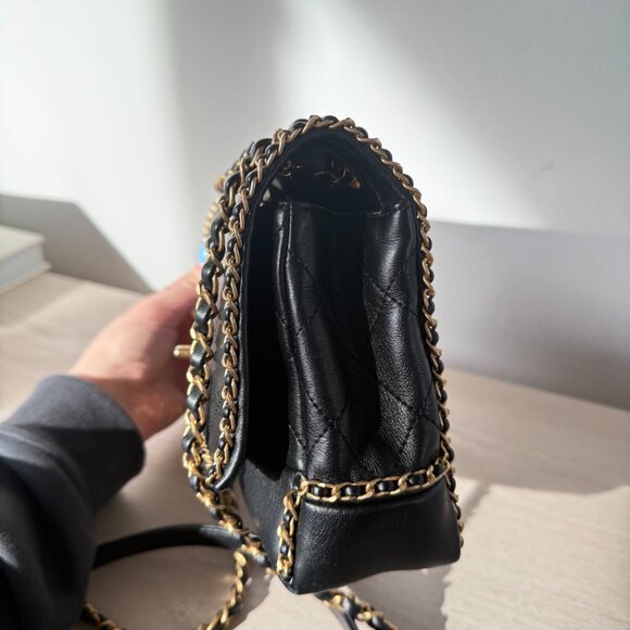 NWT CHANEL Small Flap Bag Black Leather Diamond Quilted Gold-tone Chain Strap - Picture 7 of 15